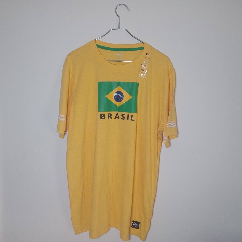 Mitre Elite Mens Size XL Brasil Brazil Yellow Casual Shirt Camiseta Amarela, NWT